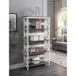 60" Oxford 5 Tier Bookcase - Breighton Home Driftwood/white