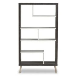 56.14" Atlantic Modern and Contemporary Two-Tone Finished Wood Display Shelf Dark Brown - Baxton Studio