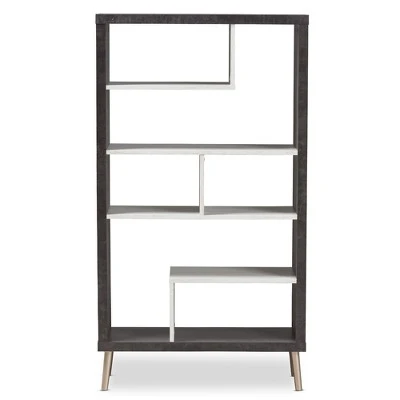 56.14" Atlantic Modern and Contemporary Two-Tone Finished Wood Display Shelf Dark Brown - Baxton Studio 5 56.14" Atlantic Modern and Contemporary Two-Tone Finished Wood Display Shelf Dark Brown - Baxton Studio - Image 3