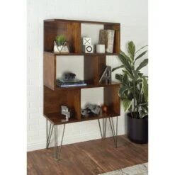 61" Metal and Wood 3 Shelf Books Shelf Brown - Olivia & May