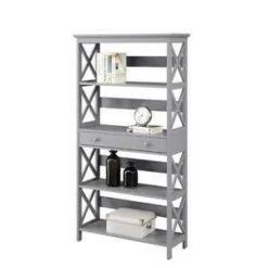 59.75" Oxford 5 Tier Bookcase with Drawer Gray - Breighton Home