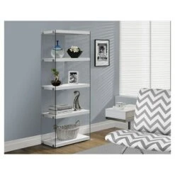 Hollow Core/Tempered Glass Bookcase - EveryRoom Glossy White