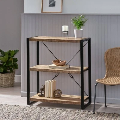 Brinkley Modern Industrial Handcrafted 3 Shelf Mango Wood Shelving Unit Natural/Black - Christopher Knight Home 3 Brinkley Modern Industrial Handcrafted 3 Shelf Mango Wood Shelving Unit Natural/Black - Christopher Knight Home
