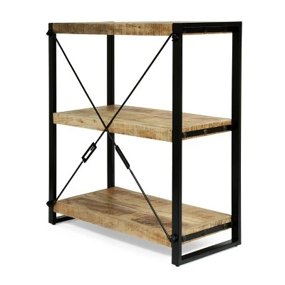 Brinkley Modern Industrial Handcrafted 3 Shelf Mango Wood Shelving Unit Natural/Black - Christopher Knight Home 4 Brinkley Modern Industrial Handcrafted 3 Shelf Mango Wood Shelving Unit Natural/Black - Christopher Knight Home - Image 2