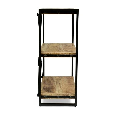 Brinkley Modern Industrial Handcrafted 3 Shelf Mango Wood Shelving Unit Natural/Black - Christopher Knight Home 5 Brinkley Modern Industrial Handcrafted 3 Shelf Mango Wood Shelving Unit Natural/Black - Christopher Knight Home - Image 3