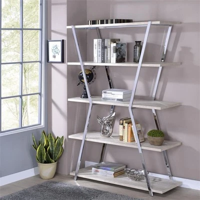 Ketano Metal 4-Shelf Bookcase in Chrome - Furniture of America 3 Ketano Metal 4-Shelf Bookcase in Chrome - Furniture of America