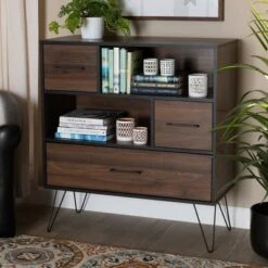 38.98" 1 Drawer Charis Two-Tone Finished Wood Bookshelf Walnut/Black - Baxton Studio -Bookshelves Sales Shop unnamed file 1242