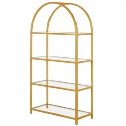Henn& Hart 62 in. Arched Brass Finish Bookcase - Henn&Hart -Bookshelves Sales Shop unnamed file 1259