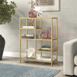Henn& Hart 42" Tall Brass Finish Bookcase - Henn&Hart -Bookshelves Sales Shop unnamed file 1279