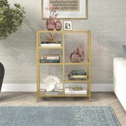 Henn& Hart 42" Tall Brass Finish Bookcase - Henn&Hart -Bookshelves Sales Shop unnamed file 1282