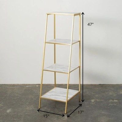 Sullivans Marble Shelved Gold Etagere 47"H Gold 5 Sullivans Marble Shelved Gold Etagere 47"H Gold - Image 3
