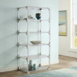 55 Downing Street Hanna 70 3/4" Clear Acrylic and Chrome 6-Shelf Open Bookcase