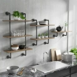 Hollis Industrial Wood 2-Tier Wall Display Shelf in Natural - Furniture of America
