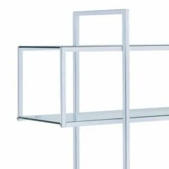 63" Bookcase with 5 Tempered Glass Shelves and Electroplated Frame Chrome - Benzara