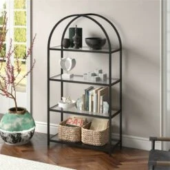 Henn& Hart 62 in. Arched Black Bronze Bookcase - Henn&Hart -Bookshelves Sales Shop unnamed file 1444