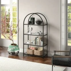 Henn& Hart 62 in. Arched Black Bronze Bookcase - Henn&Hart -Bookshelves Sales Shop unnamed file 1445
