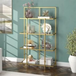 Henn& Hart 62 in. Brass Finish Standard Bookcase - Henn&Hart -Bookshelves Sales Shop unnamed file 1449