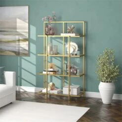 Henn& Hart 62 in. Brass Finish Standard Bookcase - Henn&Hart -Bookshelves Sales Shop unnamed file 1451