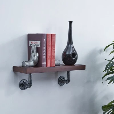 23.5" x 7.3" Industrial Pipe Wall Shelf - Danya B. Dark Brown/silver 3 23.5" x 7.3" Industrial Pipe Wall Shelf - Danya B. Dark Brown/silver