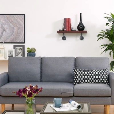 23.5" x 7.3" Industrial Pipe Wall Shelf - Danya B. Dark Brown/silver 4 23.5" x 7.3" Industrial Pipe Wall Shelf - Danya B. Dark Brown/silver - Image 2