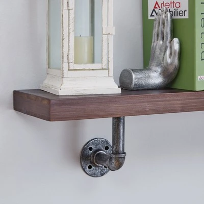 23.5" x 7.3" Industrial Pipe Wall Shelf - Danya B. Dark Brown/silver 7 23.5" x 7.3" Industrial Pipe Wall Shelf - Danya B. Dark Brown/silver - Image 5