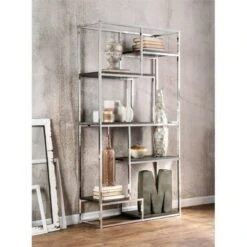Jan Modern Metal 6-Shelf Bookcase in Chrome - Furniture of America