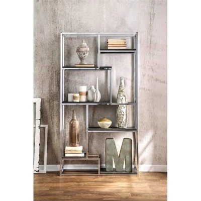 Jan Modern Metal 6-Shelf Bookcase in Chrome - Furniture of America 4 Jan Modern Metal 6-Shelf Bookcase in Chrome - Furniture of America - Image 2