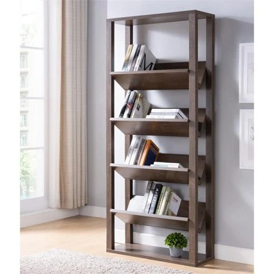 Rubus Wood 5-Shelf 71-Inch Etagere Bookcase in Walnut - Furniture of America 6 Rubus Wood 5-Shelf 71-Inch Etagere Bookcase in Walnut - Furniture of America - Image 4