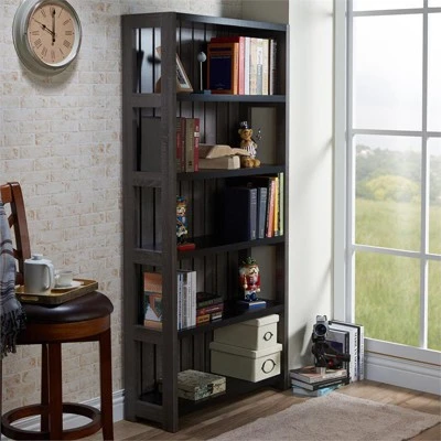 Iman 5-Shelf Wood Bookcase in Dark Gray and Black - Furniture of America 4 Iman 5-Shelf Wood Bookcase in Dark Gray and Black - Furniture of America - Image 2