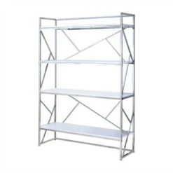 Bettallo Modern Wood 4 Shelf Bookcase in Chrome and White - Furniture of America