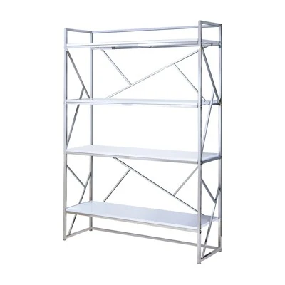 Bettallo Modern Wood 4 Shelf Bookcase in Chrome and White - Furniture of America 3 Bettallo Modern Wood 4 Shelf Bookcase in Chrome and White - Furniture of America