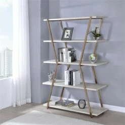 Ketano Metal 4-Shelf Bookcase in Champagne and White - Furniture of America