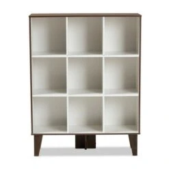 43.99" 9 Shelf Senja Two-Tone Finished Wood Bookshelf White/Walnut - Baxton Studio