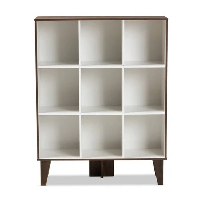 43.99" 9 Shelf Senja Two-Tone Finished Wood Bookshelf White/Walnut - Baxton Studio 2 43.99" 9 Shelf Senja Two-Tone Finished Wood Bookshelf White/Walnut - Baxton Studio