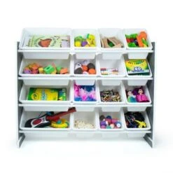 Soho Toy Storage Organizer with 16 Storage Bins Gray/White - Humble Crew