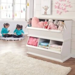 Badger Basket 3 Bin Stackable Storage Cubby White/Gray Woodgrain -Bookshelves Sales Shop unnamed file 1719