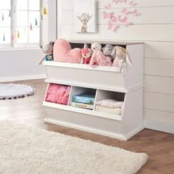 Badger Basket 3 Bin Stackable Storage Cubby White/Gray Woodgrain -Bookshelves Sales Shop unnamed file 1720