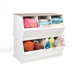 Badger Basket 3 Bin Stackable Storage Cubby White/Gray Woodgrain -Bookshelves Sales Shop unnamed file 1724