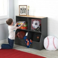 Badger Basket Metal and Bamboo MultiBin Storage Cubby Charcoal/Natural