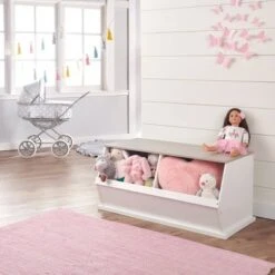 Badger Basket Two Bin Stackable Storage Cubby White/Gray Woodgrain