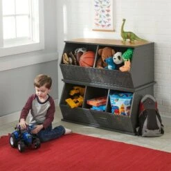 Badger Basket Metal and Bamboo 3 Bin Stackable Storage Cubby Charcoal/Natural -Bookshelves Sales Shop unnamed file 1855