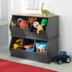 Badger Basket Metal and Bamboo 3 Bin Stackable Storage Cubby Charcoal/Natural -Bookshelves Sales Shop unnamed file 1857