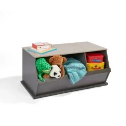 Badger Basket 3 Bin Stackable Storage Cubby Charcoal/Gray Woodgrain -Bookshelves Sales Shop unnamed file 1870