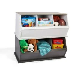 Badger Basket 3 Bin Stackable Storage Cubby Charcoal/Gray Woodgrain -Bookshelves Sales Shop unnamed file 1871