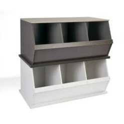 Badger Basket 3 Bin Stackable Storage Cubby Charcoal/Gray Woodgrain -Bookshelves Sales Shop unnamed file 1872