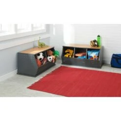 Badger Basket Metal and Bamboo 2 Bin Stackable Storage Cubby Charcoal/Natural -Bookshelves Sales Shop unnamed file 1891