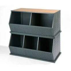 Badger Basket Metal and Bamboo 2 Bin Stackable Storage Cubby Charcoal/Natural -Bookshelves Sales Shop unnamed file 1892