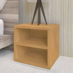 Way Basics Eco Stackable Connect Cube with Shelf Modular Cubby Organizer Storage System Natural Wood Grain