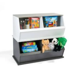 Badger Basket 2 Bin Stackable Storage Cubby Charcoal/Gray Woodgrain -Bookshelves Sales Shop unnamed file 1928