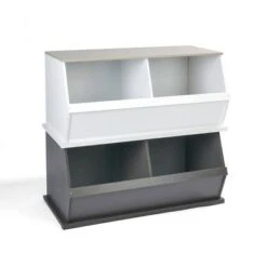 Badger Basket 2 Bin Stackable Storage Cubby Charcoal/Gray Woodgrain -Bookshelves Sales Shop unnamed file 1929